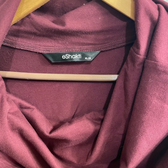 eShakti Women's Burgundy Cowl Neck A-Line Long-sleeved Dress, Size XL - 18 - Picture 3 of 5